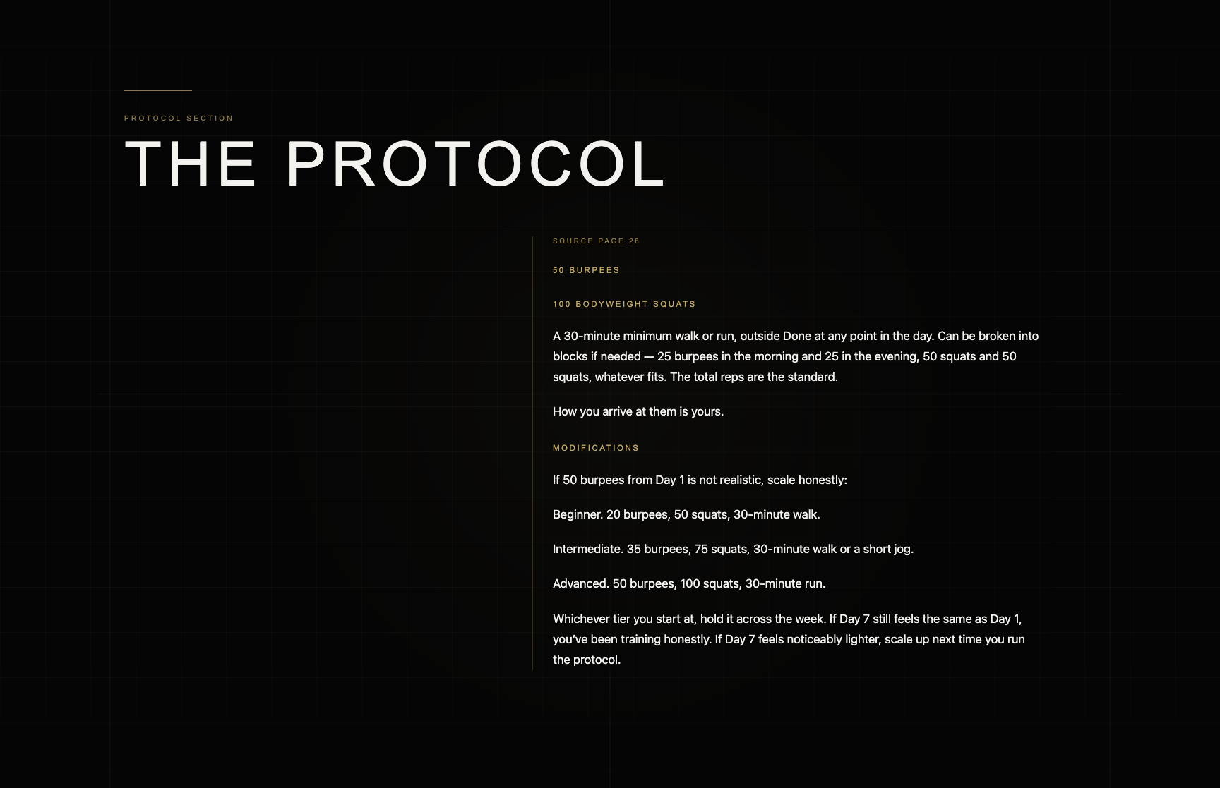 Training protocol page